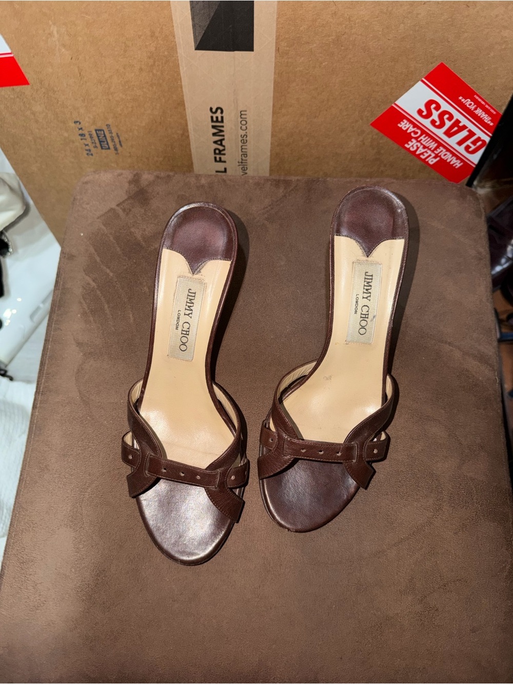 Jimmy Choo Brown Leather Open-Back Knot Mules
